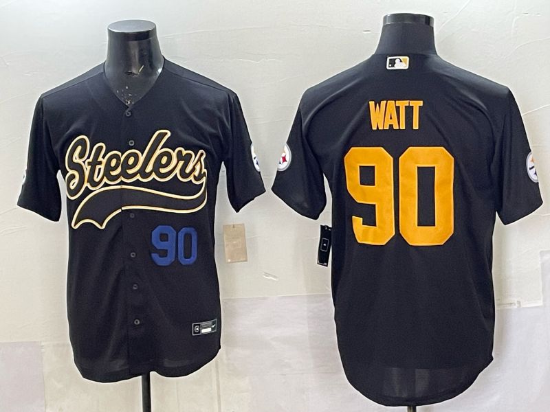Men 2025 Nike Pittsburgh Steelers #90 Watt Black Joint Name  Limited NFL Jersey style 044->pittsburgh steelers->NFL Jersey